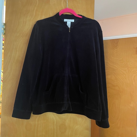 Jones New York Sport Black Velvet Jogging Zip-up Jacket, Size XL - Picture 1 of 3
